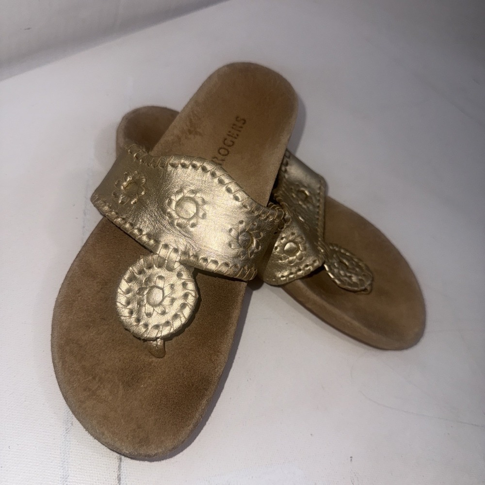 Jack Rogers Jacks Comfort Metallic Gold Preppy Country Club Thong Sandals Size 6 - Picture 2 of 10